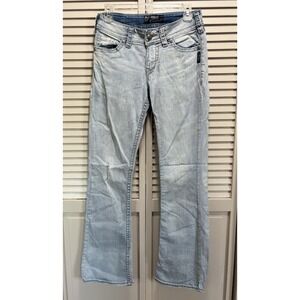Silver Jeans Suki Surplus Low Rise Boot Light Wash Stitching Sz 26x32 Embroidery